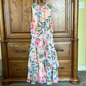 Pink, floral, sleeveless, knee length dress